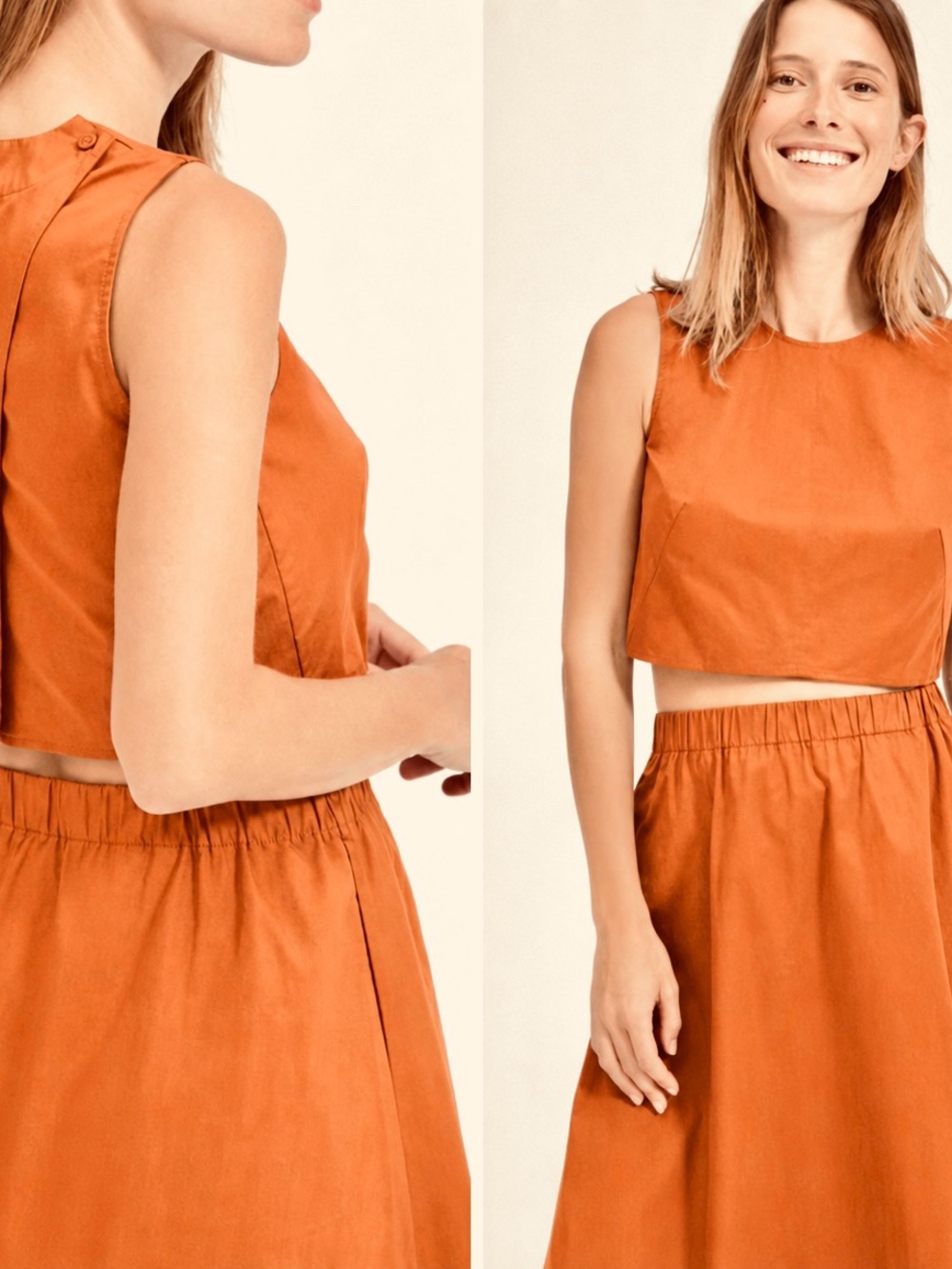 Everlane Orange The Clean Cotton Split Back Crop Top 0